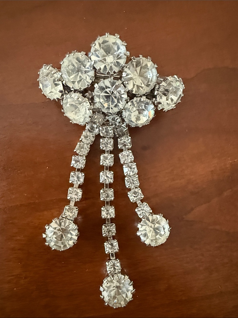 Clear Crystal Dangle Brooch Pin - Sparkling Silver-Tone Accents